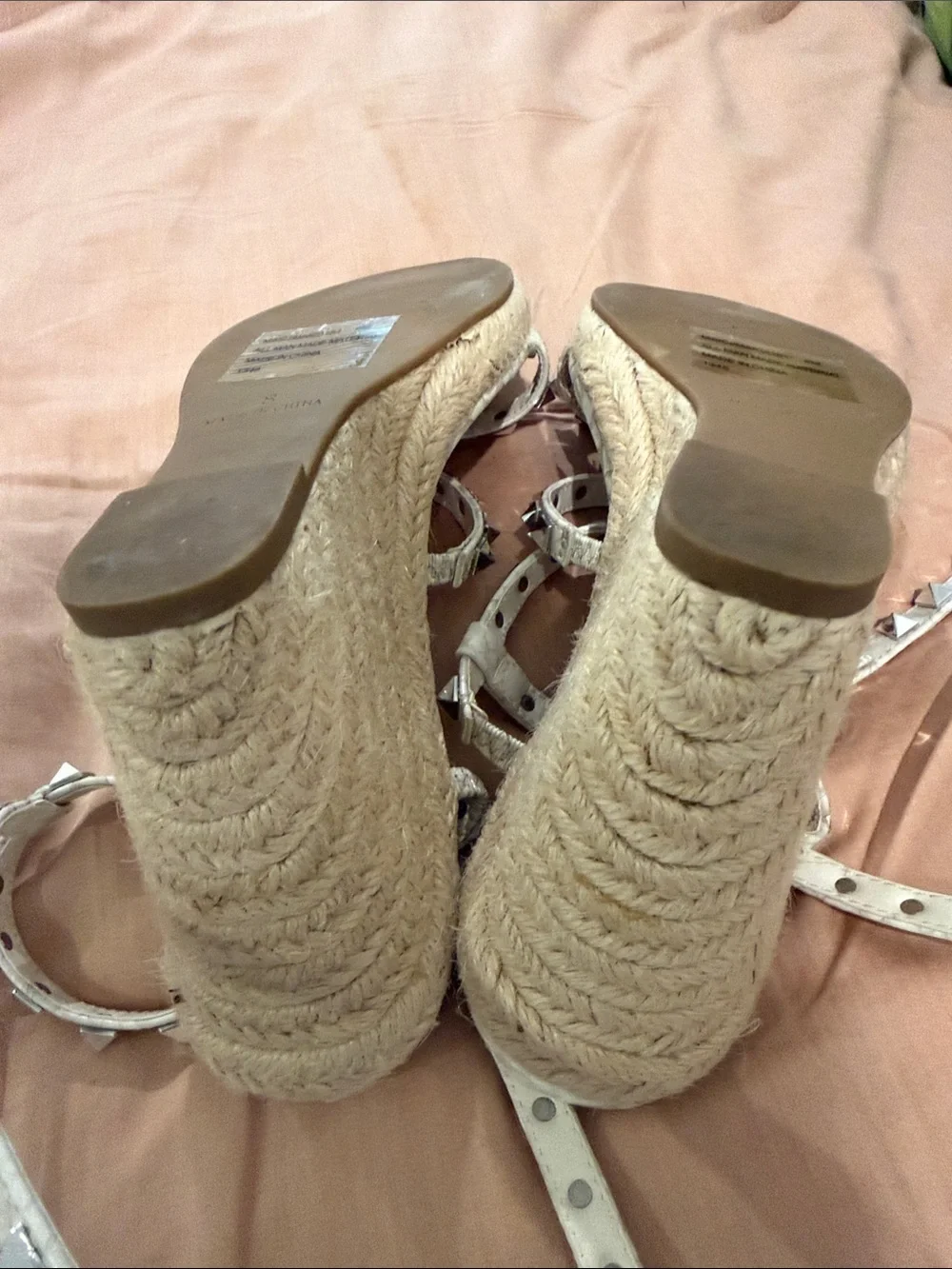 Steve Madden Maci Silver Studded Espadrille Wedge Sandals w/ Snake-Print Straps
